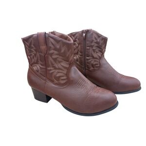 Torrid Brown Faux Leather Western Cowboy Ankle Boots Side Zip Size 12W 11957631